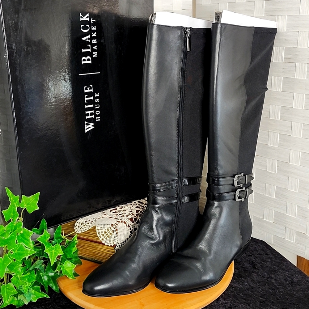 👉WHBM ALEXA FLAT STRETCH KNEE HIGH LOW HEEL RIDING BOOT ~WOMENS SIZE: 9M